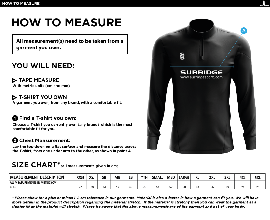Standard CC - Performance Top - Size Guide