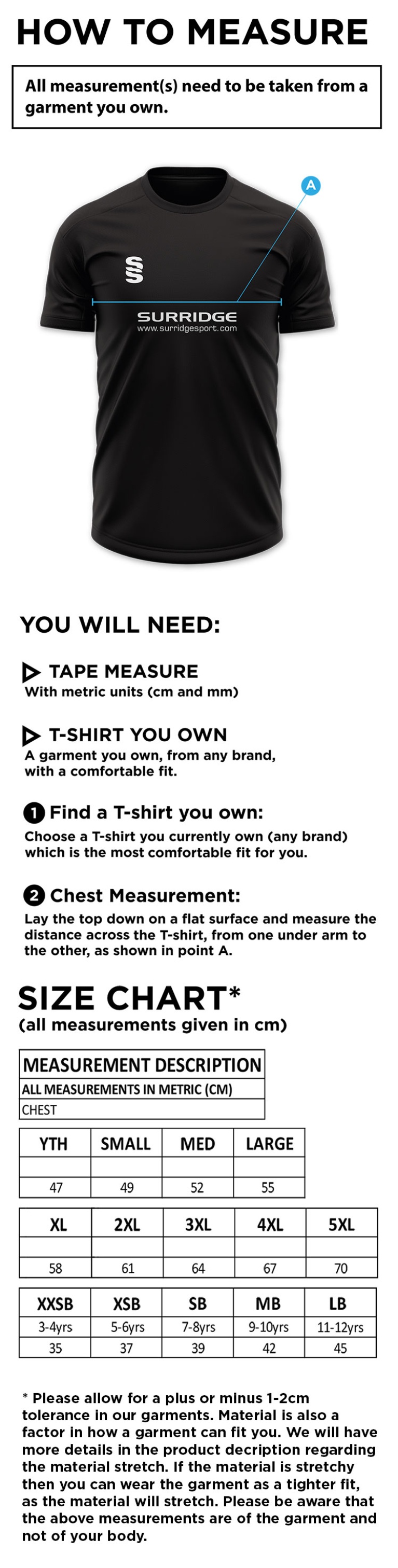 Standard CC - Polo Shirt - Size Guide