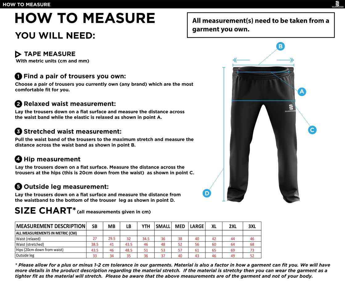 Standard CC - Men's Ripstop Track Pant - Size Guide