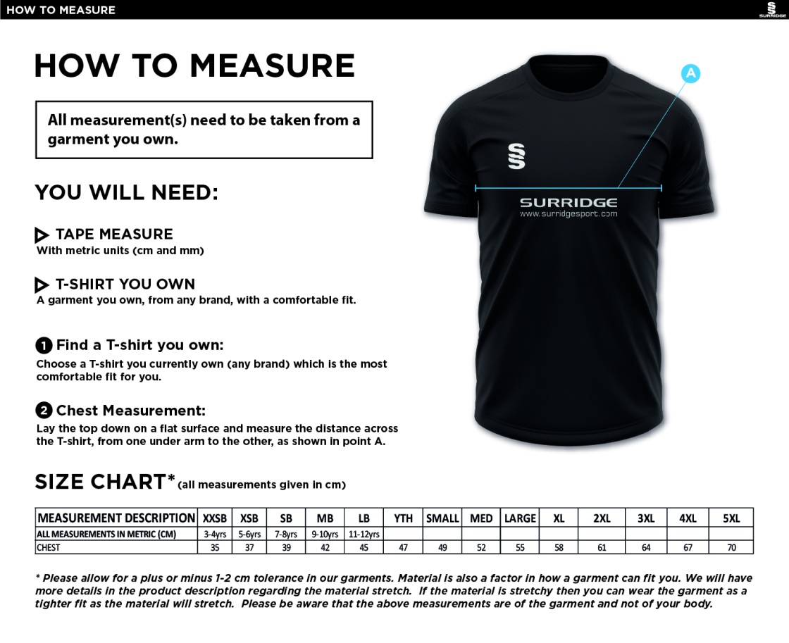 Standard CC - Polo Shirt - Size Guide