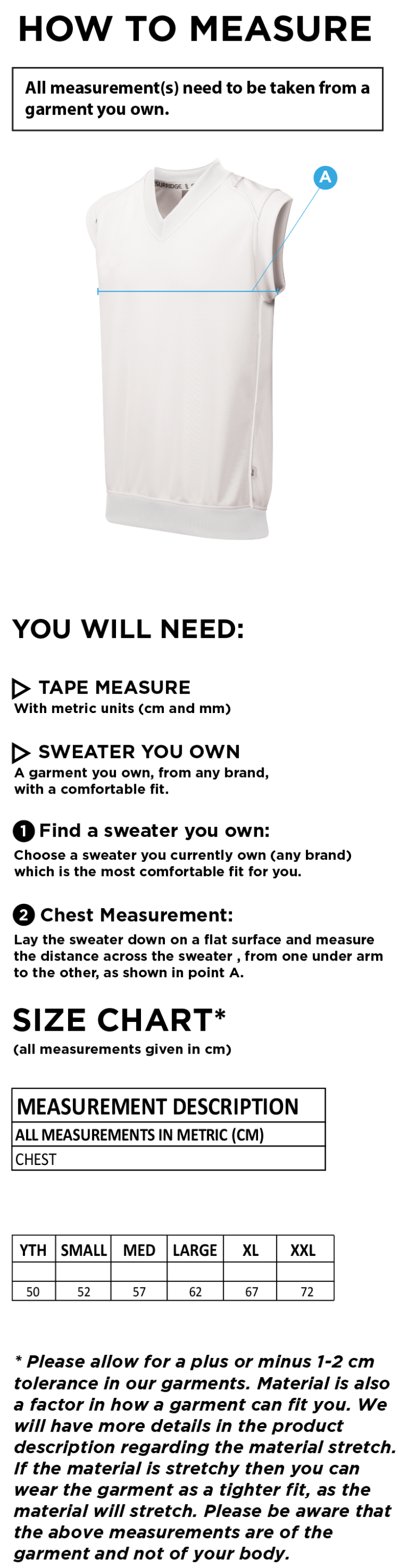 Standard CC - Sleeveless Sweater - Size Guide