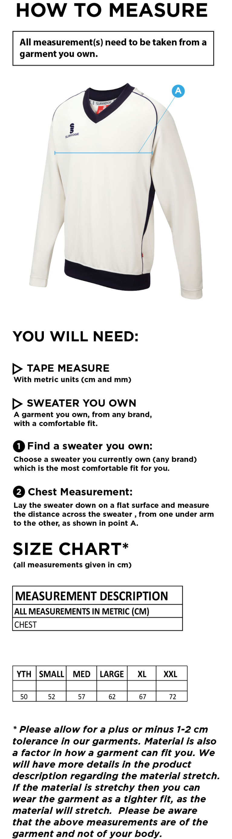 Standard CC - Long Sleeve Sweater - Size Guide